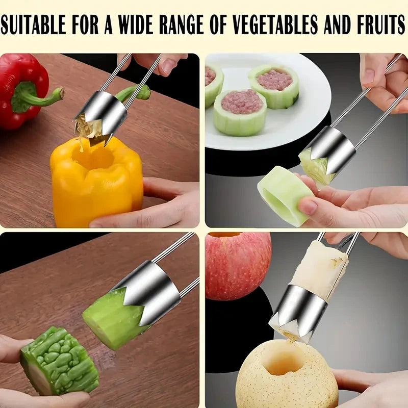 Stainless Steel Fruit Vegetable Corer, Efficient Core Remover Tool for Apple Pepper Tomato Cucumber, Easy Home Kitchen Gadget