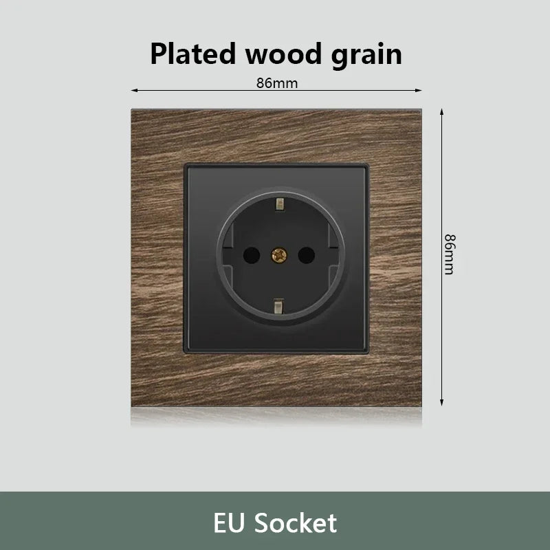 Retro Wood grain Wall Light Switch,18W Fast Type C Wall 220V Power Outlet plug,EU FR European Electrical socket with USB Charger