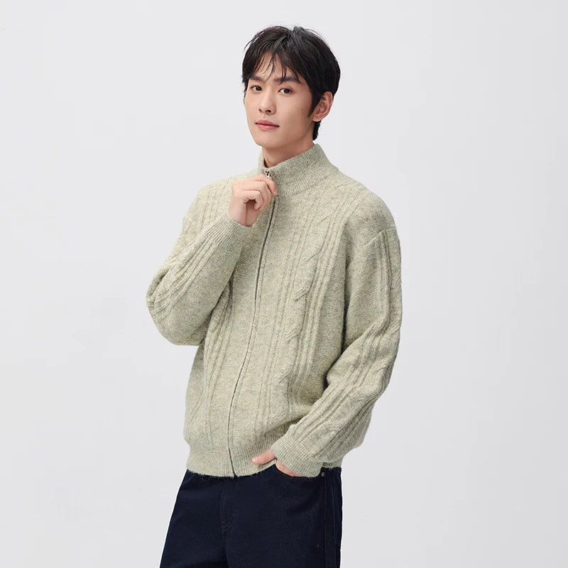 Semir Men Knit Cardigan Vintage Style Cable Knit Loose Fit Stand Collar 2026 New Winter Daily Wear Urban Casual Style