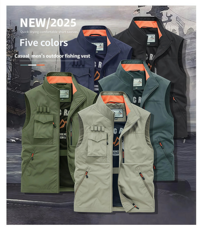 Men's thin multi-pocket Outdoor quick-drying vest  large-sized fishing suit casual work vest photography work jacket
