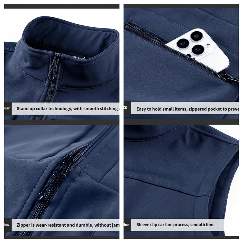 New Workwear Soft-Shell With Fleece Vest Multi-Pocket Outdoor Fishing Suit Vest Coat With Logo Printing Casual Men's Vest