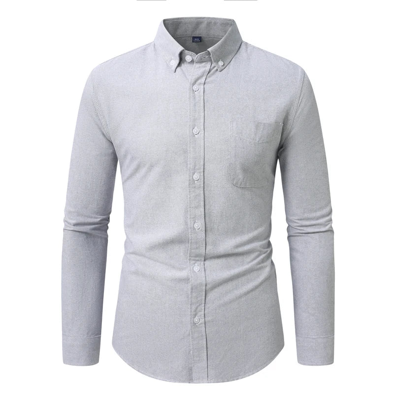 Button Down Collar Men's White Long Sleeve Cotton Shirt, Oxford Spun Business Casual Shirts,Asian Size M-4XL,Gray Blue Available