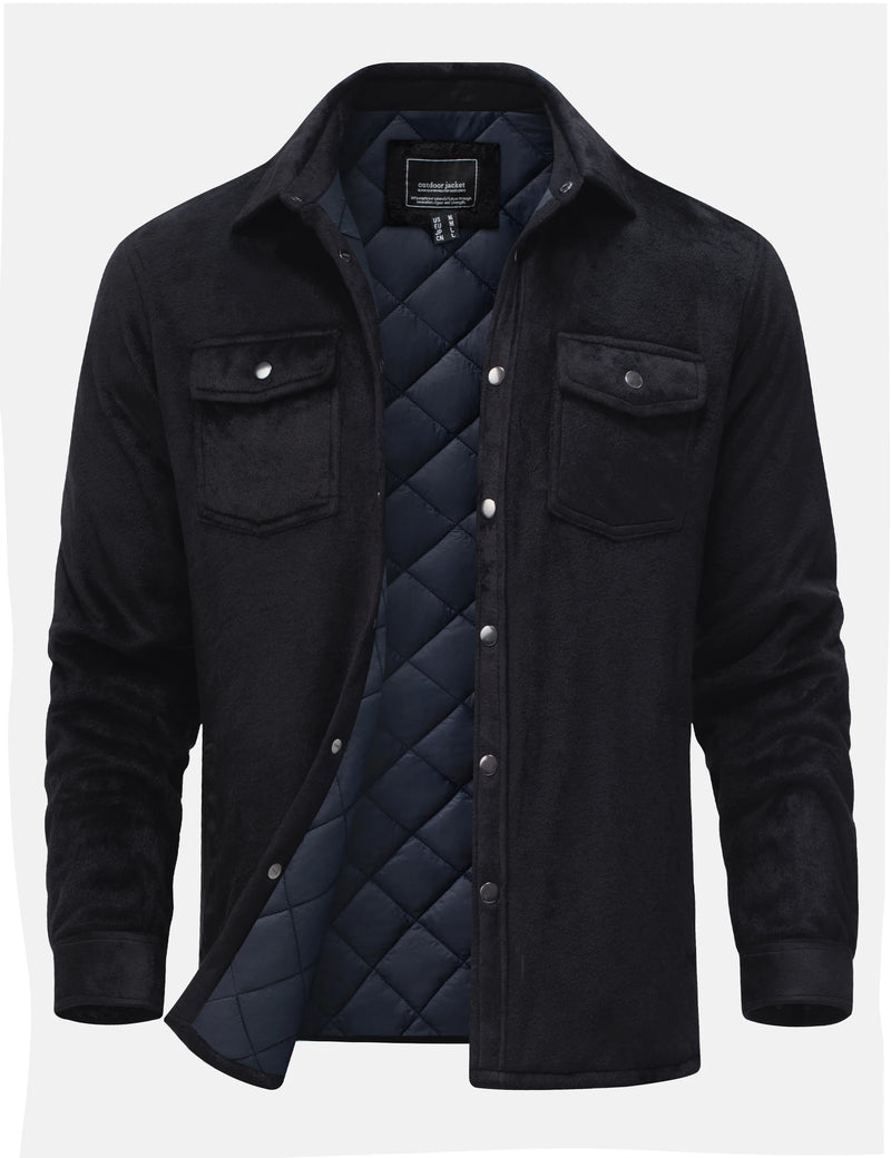 TACVASEN Men's  Quilted Lined Plaid Flannel Jacket Winter Shirt Long Sleeve Button Casual Thickened Coat with 5 Pockets Outwear