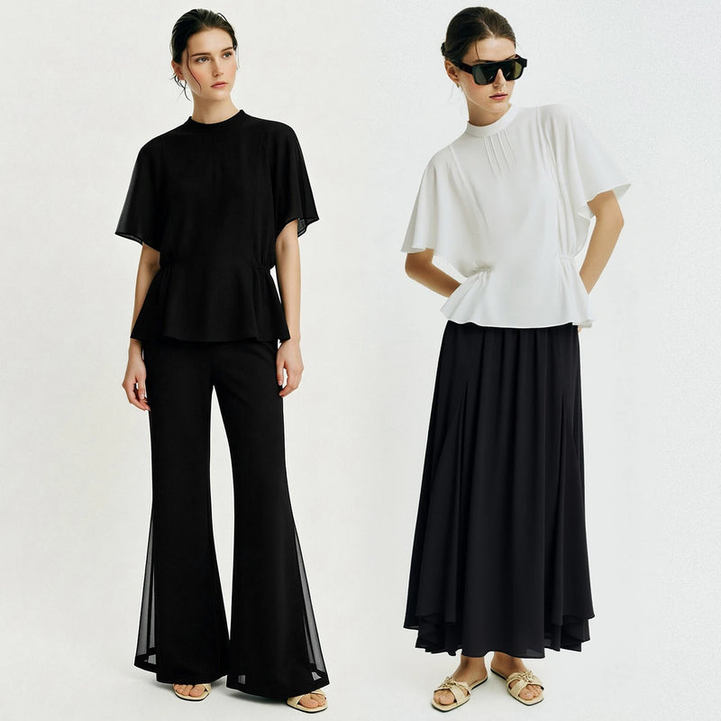 Amii Women's Elegant Blouses 2026 Summer New Stand Collar Ruffle Sleeve Loose Fit Top Flowy Office Casual Chiffon Shirt 12622214