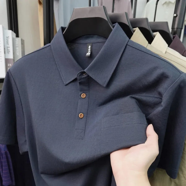2026 New Men's Short Sleeve Polo Shirt - Classic Lapel with Chest Pocket, Business Casual Style, Multi-Color Sport Polo
