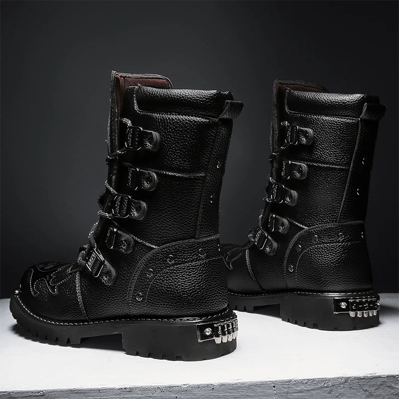 Cycling boots four seasons men's outdoor motorcycle boots plus size high top casual leather boots fashion British Anti slip boot