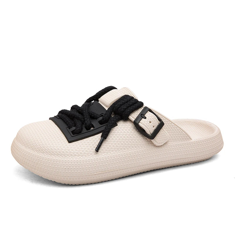 Men's breathable slip on casual slippers summer soft-sole anti-slip outdoor walking slippers fashion youth sports semi-slippers