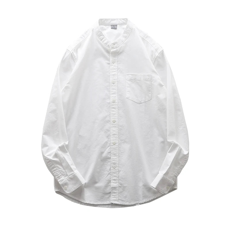 DUKEEN Stand Collar Shirt Men Business Commuter Tops Cotton Casual Long-Sleeved Solid Color Oxford Spinning Shirt Jacket