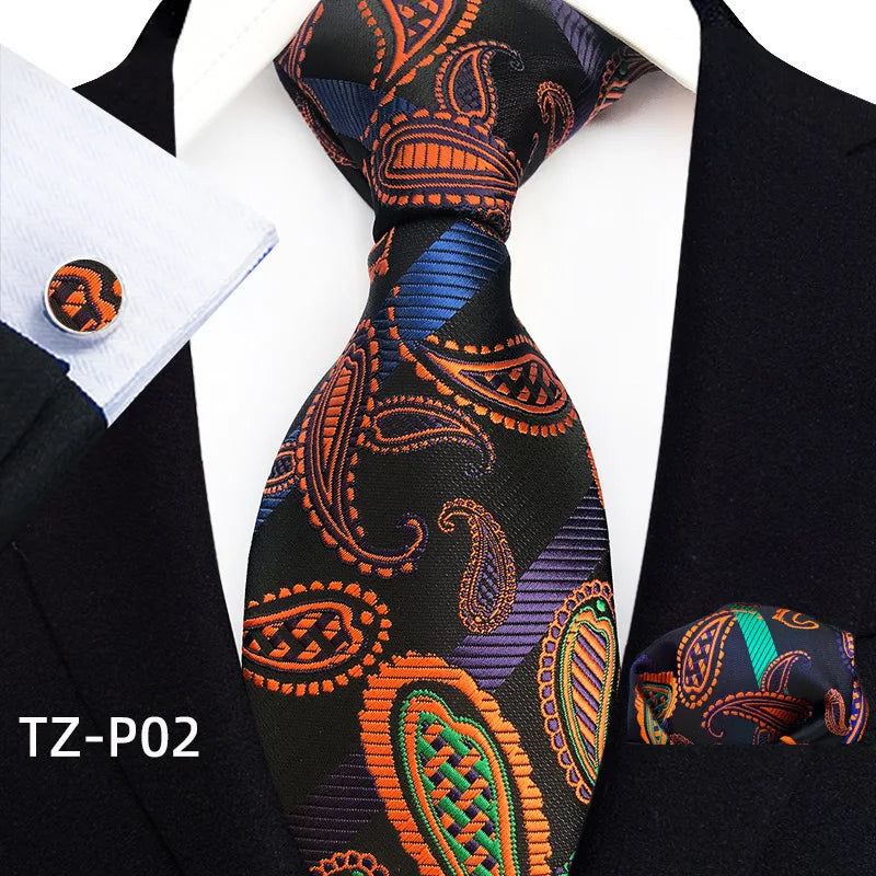 2026 New Men's Jacquard Fabric Tie Set Perfect for Business/Banquets/Formal Wear/Weddings. (Tie + Pocket Square + Cufflinks)
