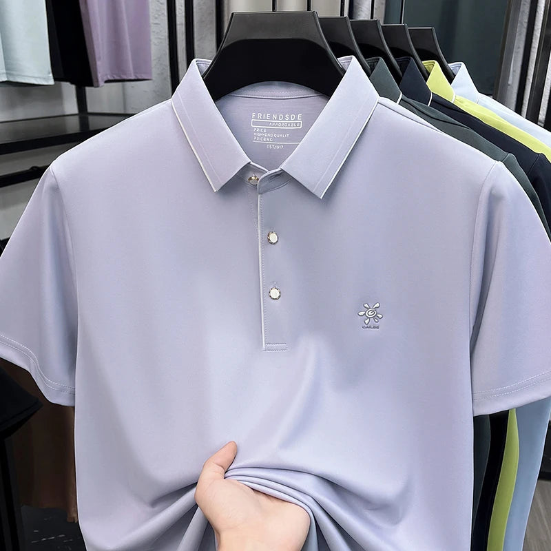 High-End Men Short-Sleeved Polo Shirt Lapel Button Letter Print Outdoor Sports Summer New T-Shirt Golf Business Casual Men'sWear
