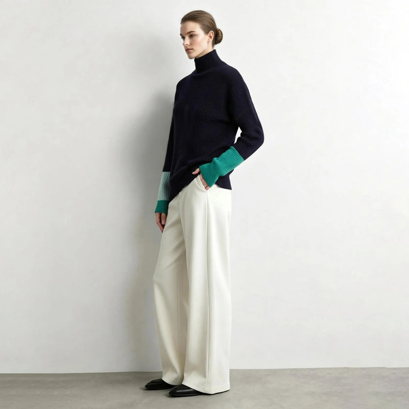 Amii Turtleneck Sweater Color Block Drop Shoulder Loose Fit Knit Tops Minimalist Commuter 2026 Winter Women's Clothing 12654040
