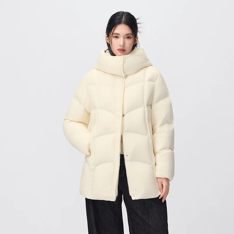 Semir Women Down Jacket Mid Length 90 Percent Down Fill Detachable Hooded Water Repellent 2026 New Winter Daily Wear