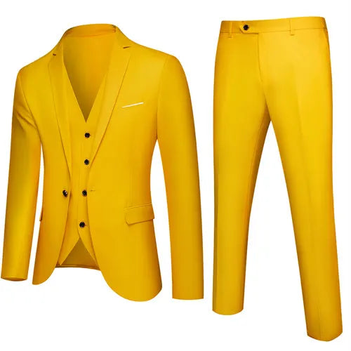 2026 New Men's Suit 3-Pieces Set (Jacket + Pants + Vest) Wedding / Party / Office Slim Blazer Coat + Trousers Asian Size