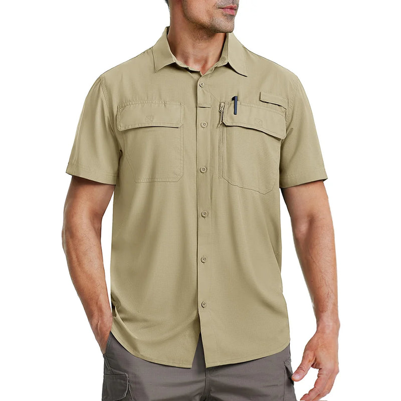 TACVASEN Quick Dry Short Sleeve Shirts Men's UPF 50+ Sun Protection Work Cargo Shirts Mesh Breathable Hiking Fishing Shirts Man
