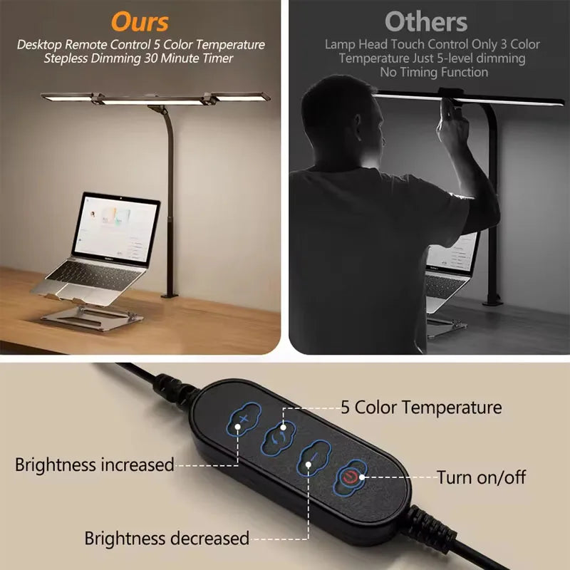 LED Desk Lamp for Home Office Eye-Caring Computer Desk Light with Clamp Gooseneck Rotatable Color Changing Dimmable Table Light