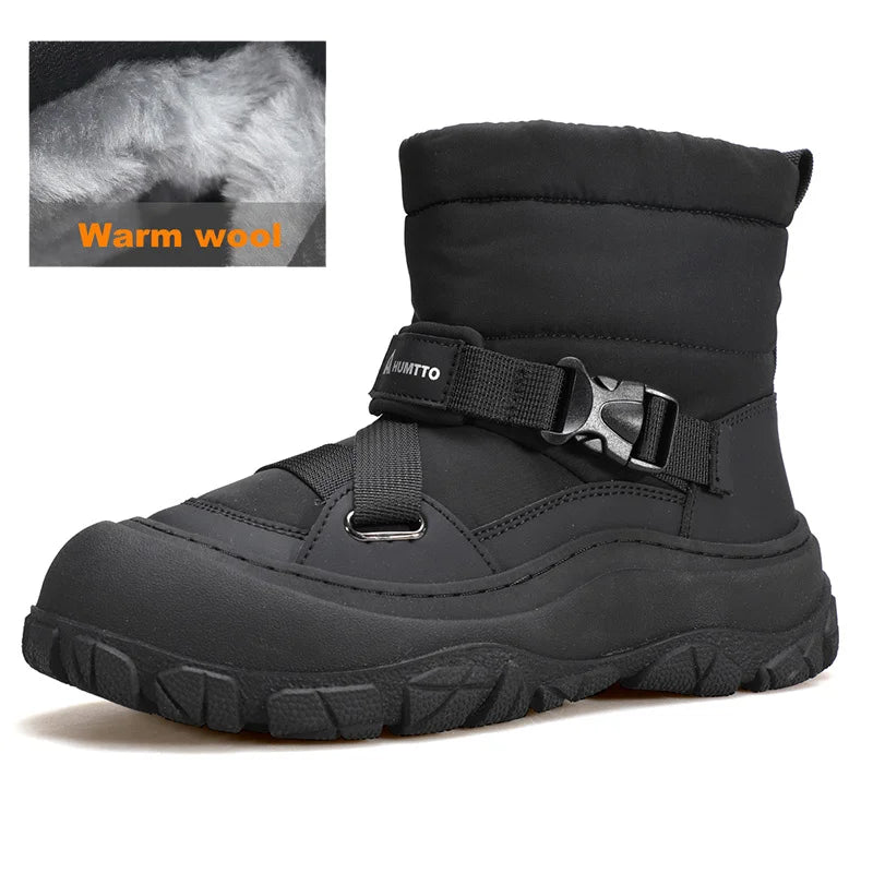 HUMTTO Winter Snow Boots Woman Leather Womens Sneakers Black Hiking Trainers Keep Warm Trekking Boots Outdoor Women Casual Shoes
