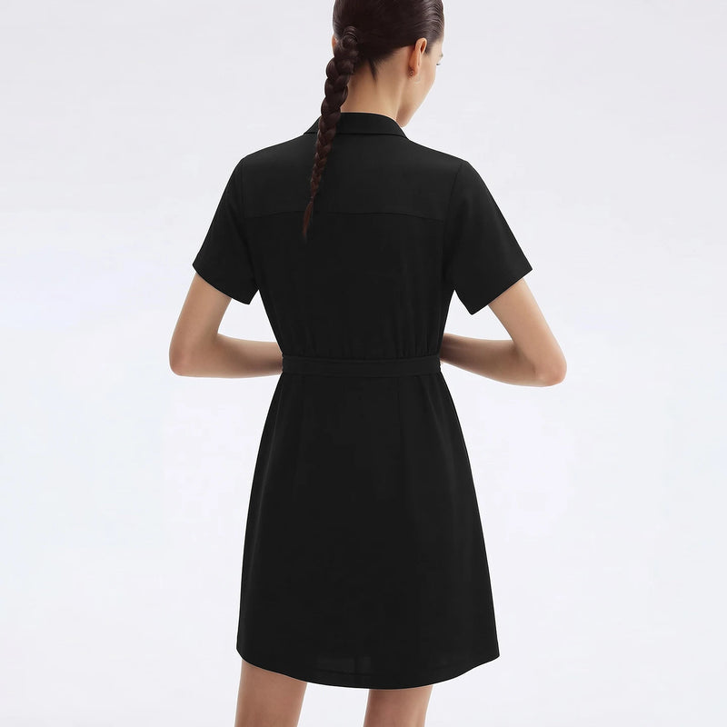 Amii Women's Casual Dresses 2026 Summer New Lapel Collar Half Placket Short Sleeve Panel Office Midi Dress For Women 12642177
