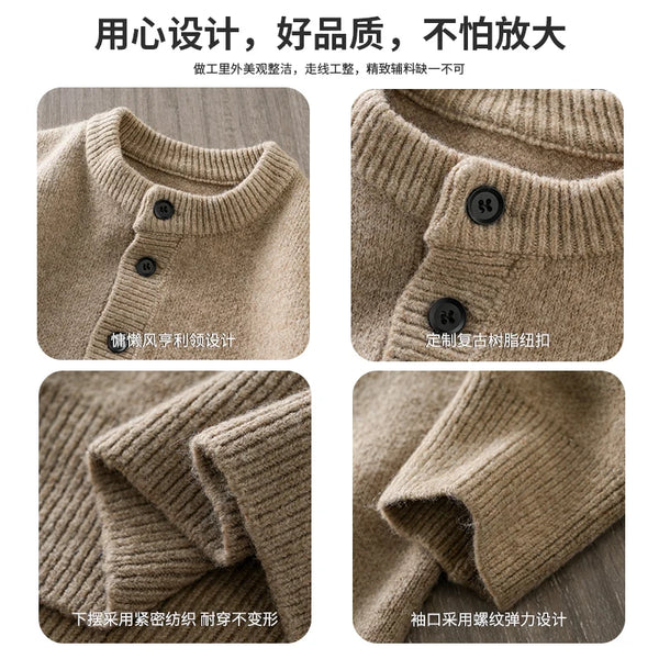 DUKEEN 600G Heavyweight Henley Sweater for Men Winter New Luxury Thick Warm Knitwear Pullover Men's Casual Winterwear