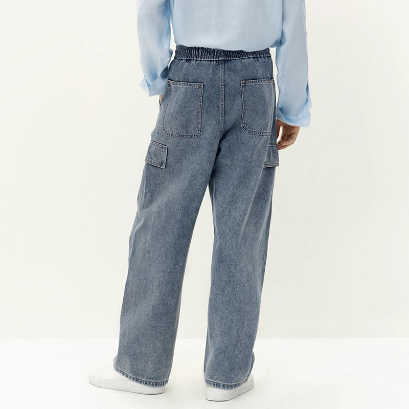 Semir Men Jeans Curved Barrel Loose Cargo Pocket Elastic Waist 2026 Autumn Denim Pants Comfortable Street Style Daily Wear