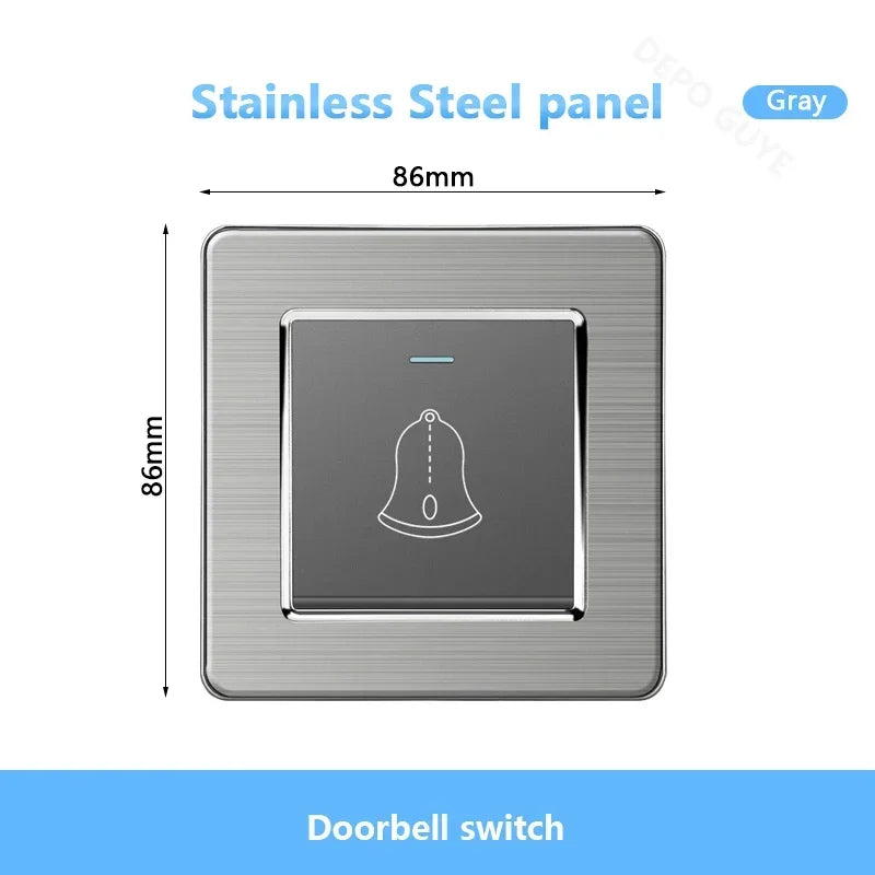 Universal Wall Light Switch Brushed Stainless steel Panel,UK Type-c 18W Quick Charging Socket 220V Double USB Electrical Outlet