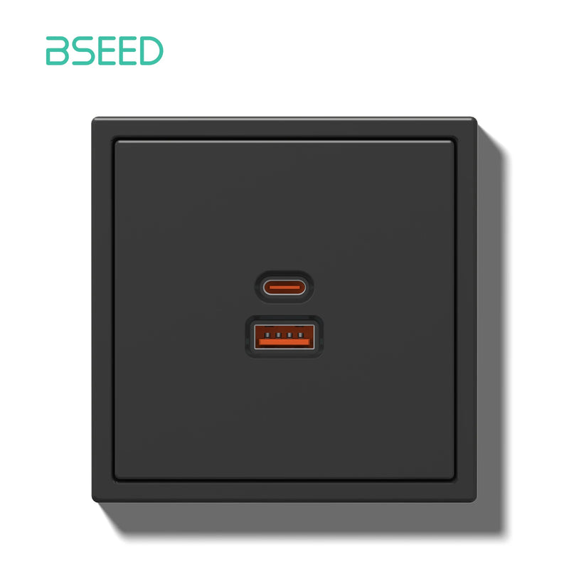 BSEED 1/2Gang 1Way Button Light Switch With 65W USB Type-C Fast Charge Socket Plastic Frame With LED Indicator Dimmer Switch