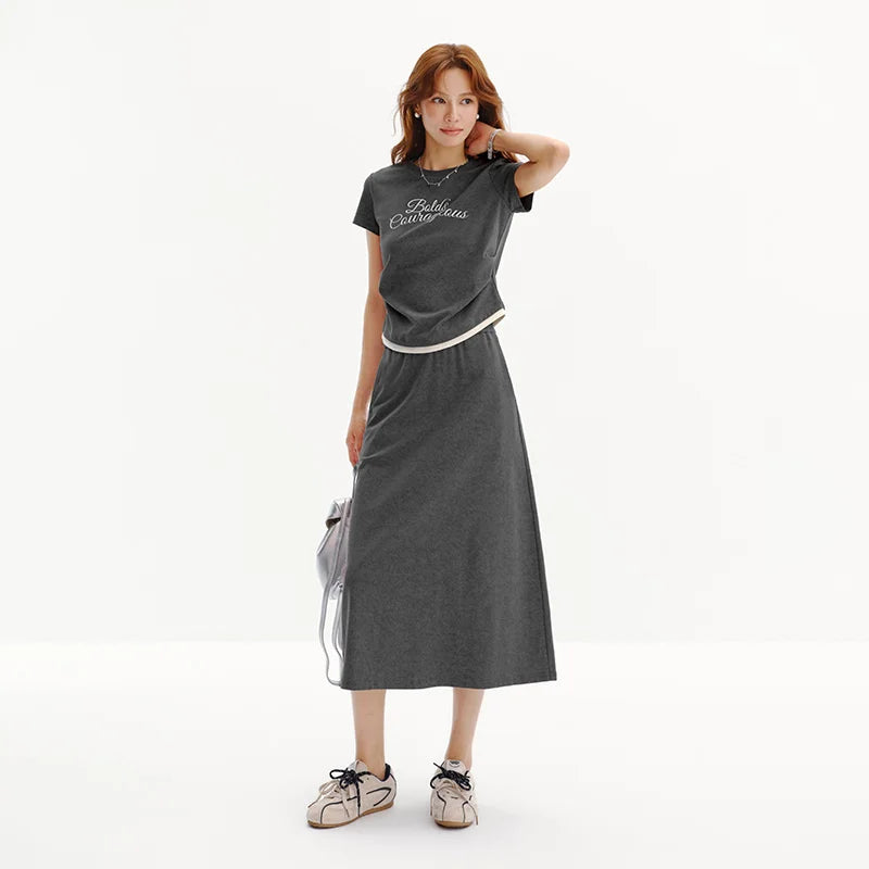 Semir Women Set Letter Print Short Tshirt Long Dress Casual Two Piece Fashion Top 2026 Summer Wear