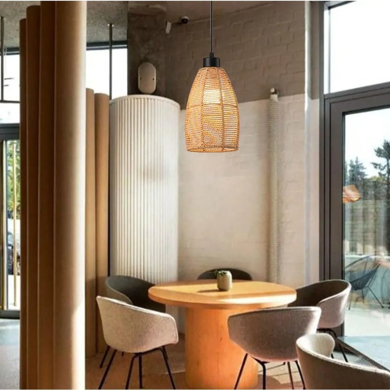 JOYINLED Boho Rattan Chandelier Wicker Pendant Lighting Fixture Woven Ceiling Chandelier for Kitchen Dining Room Farmhouse