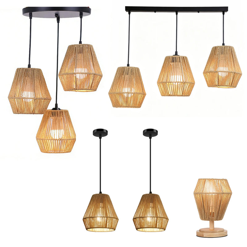 JOYINLED 3-Light Rattan Pendant Light Rattan Chandelier Light Fixture Hand-Woven Wicker Chandeliers for Living Room Dining Room