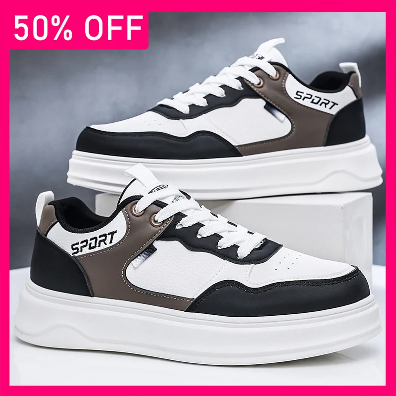Men Board Shoes Fashionable Versatile Comfortable Leather Breathable Outdoor Casual Shoes New Walking Flat Bottom Board Shoes