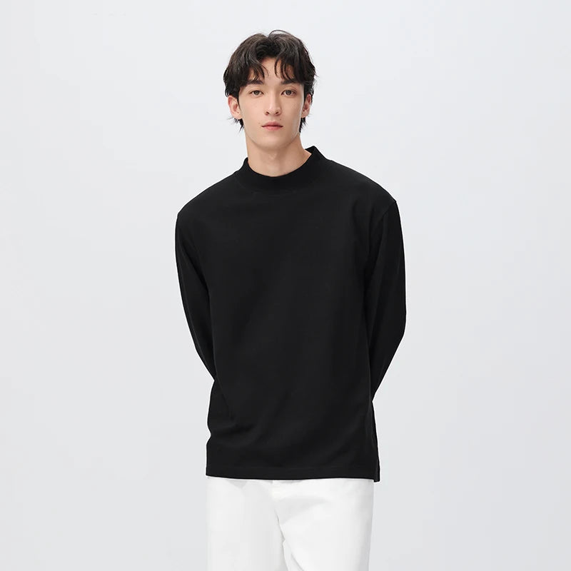 Semir Men Knit Tshirt Solid Color Mock Neck Versatile Loose Fit 2026 New Winter Daily Wear Urban Casual Style Everyday Wardrobe