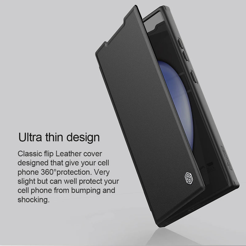 For Samsung Galaxy S24 Ultra Case NILLKIN Leather Qin Prop Leather Case Slide Camera Case For Samsung S24 Plus Flip Cover