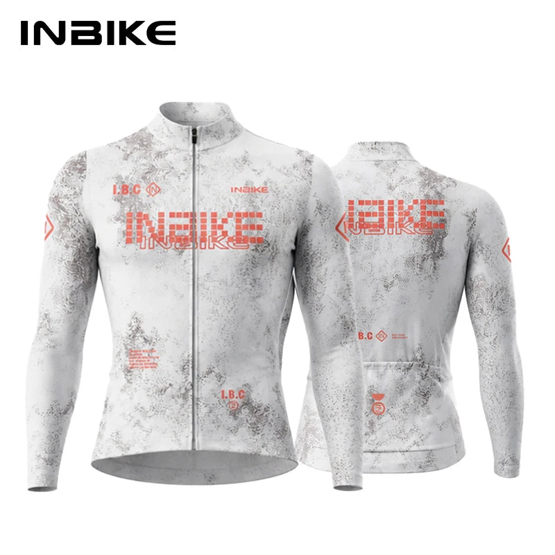 INBIKE Mens Winter Bicycle Jersey Long Sleeved Thermal Fleece Cycling Biking Clothing Man Bike Jersey with 3 Pockets Lightweight