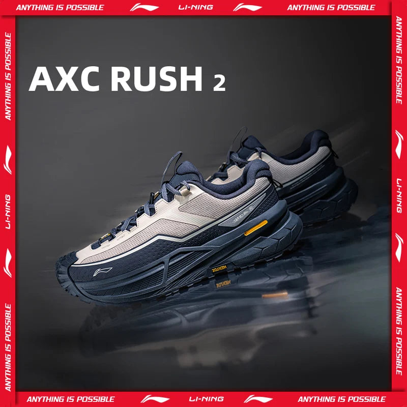 ស្បែកជើងឡើងភ្នំ Li-Ning Unisex AXC RUSH 2 ក្រៅផ្ទះ BOOM Cushion ទម្ងន់ស្រាល រឹងមាំ ធន់នឹងការរអិល ស្បែកជើងប៉ាតា LiNing AHTW003