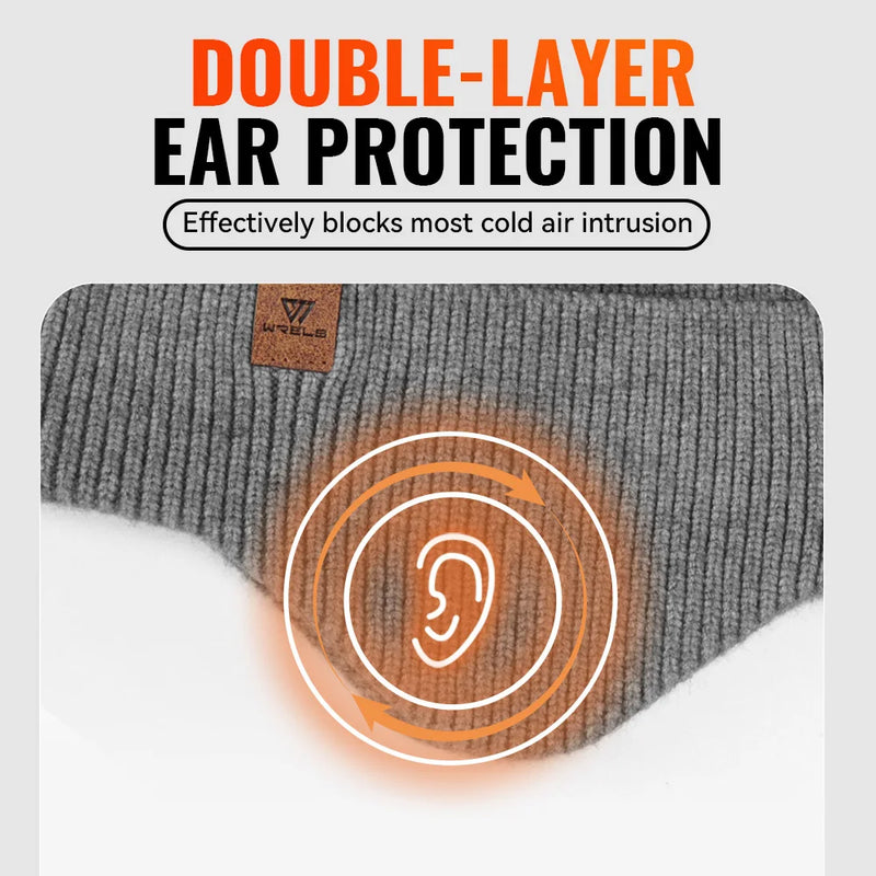 WRELS Winter Fleece-Lined Earflap Beanie Hat Thermal Windproof Knit Cap for Men Women Outdoor