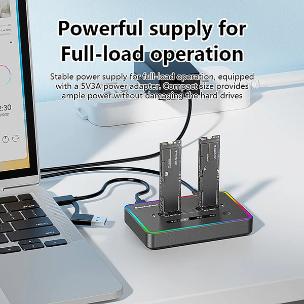 ស្ថានីយ៍ចតក្លូន SSD M.2 NVME ពីរជ្រុង Blueendless 20Gbps USB3.2 USB C ប្រភេទ C ឧបករណ៍ចម្លងក្លូនក្រៅបណ្តាញ NVme PCIE Enclosure