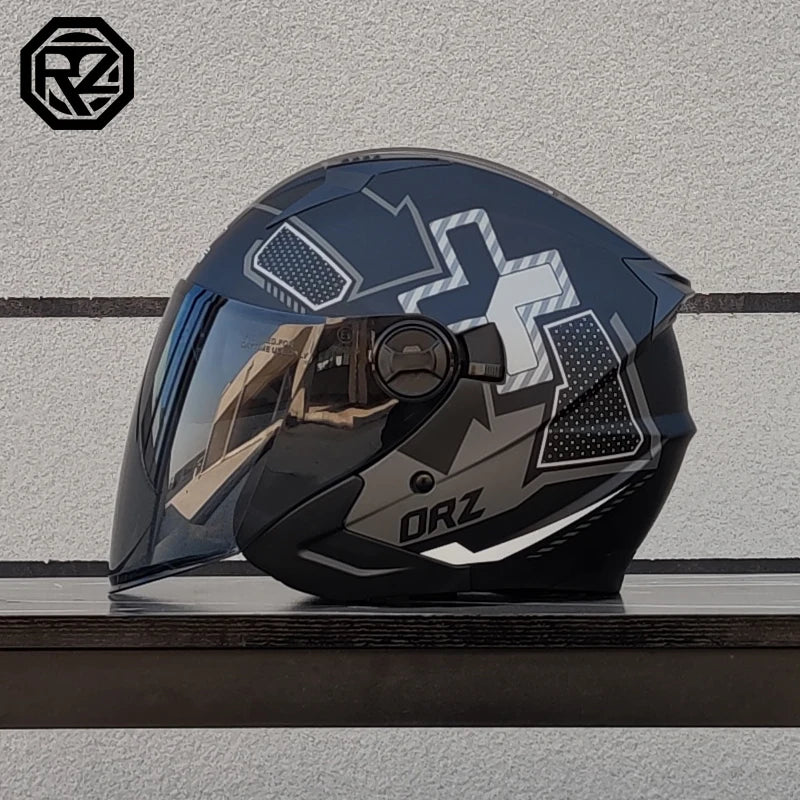 ORZ motorcycle helmet, half face, double mirror, all season men's and women's fashion, half helmet, all season universal
