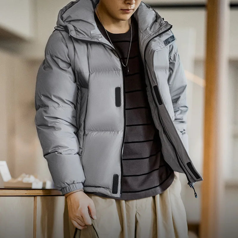 Maden Men's Winter Detachable Sleeves Down Jacket Outdoor Functional Hooded Vest Jacket Warm Thickened Overcoat Versatile Parka