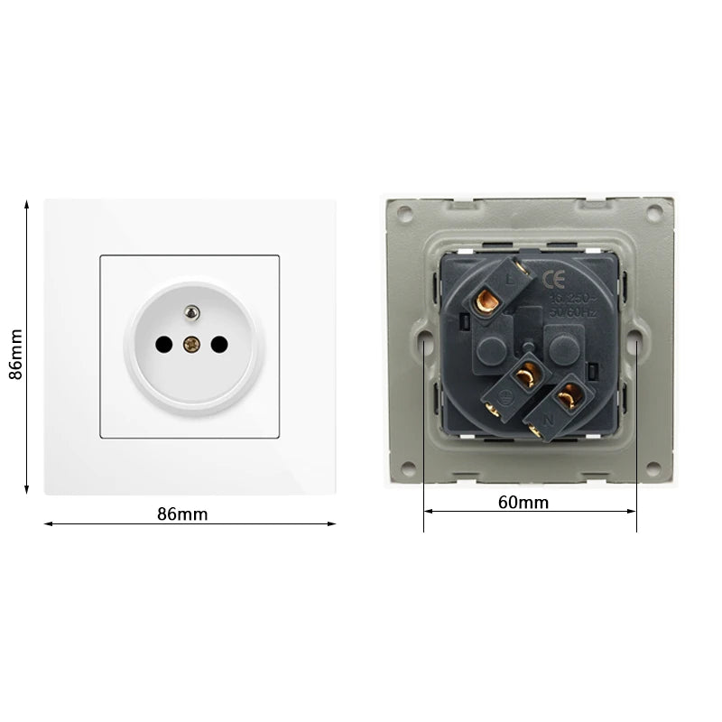 French Standard Wall Electrical Socket Panel,Household PC Plastic Electrical Outlets Plug,Black/White/Grey Power Socket 86 Type
