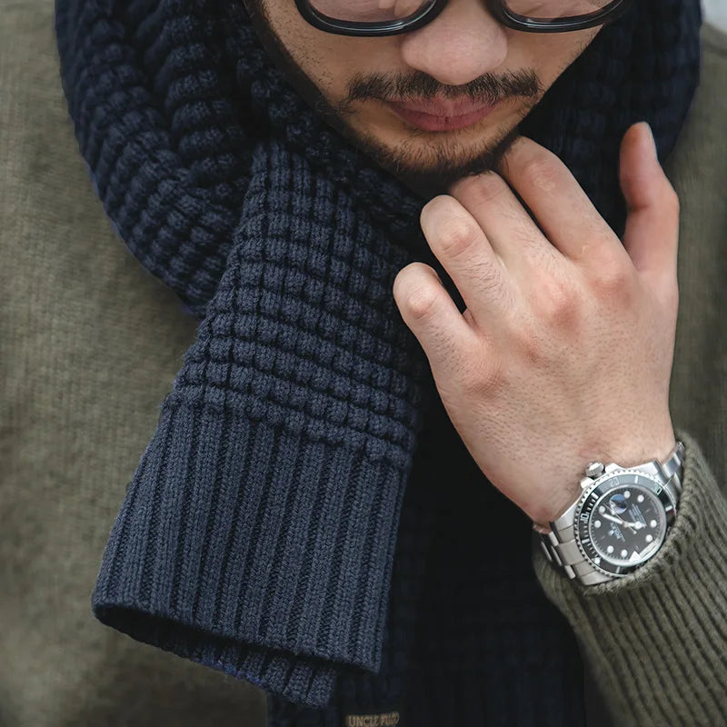 Maden Knitted Winter Scarf Men Striped Cotton Scarf Male Brand Shawl Wrap Knit Cashmere Bufandas Long Scarves