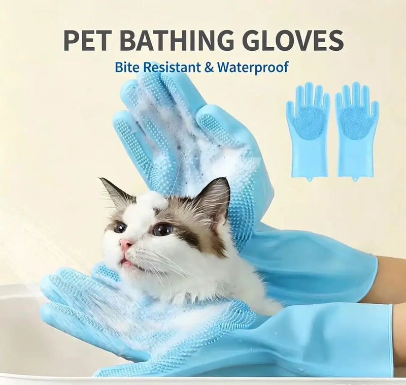 Pet Bath Gloves, Dog and Cat Bath Tools, Anti Scratch and Anti Bite Teddy Gold Fur Scrubbing Bath, Extended Cleaning Brush
