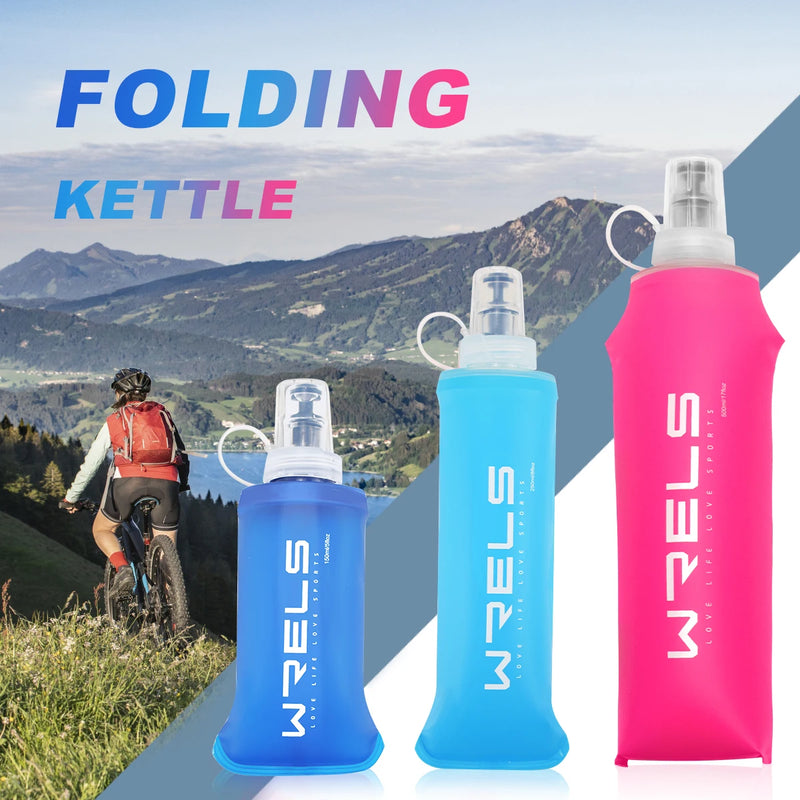 WRELS Outdoor Sport Water Bottle Foldable Silicone Soft TPU Flask Water Bag Camping Running Hiking Cycling Portable Water Bottle