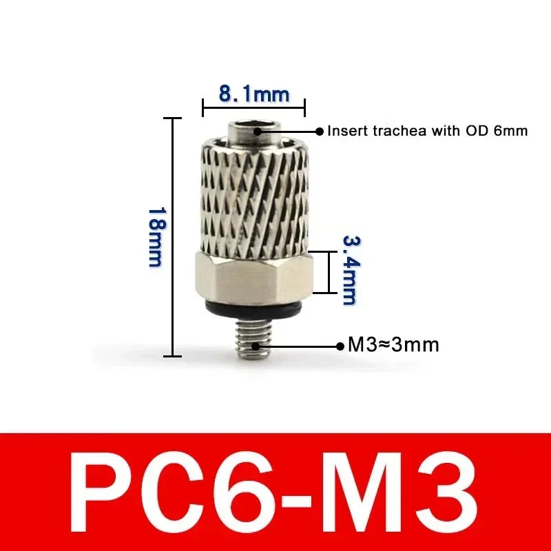Male Thread M3 M4 M5 M6 -Air Tube 3mm 4mm 6mm OD Mini Pneumatic Pipe Connector Screw Through Quick Fitting Fast Twist Joint