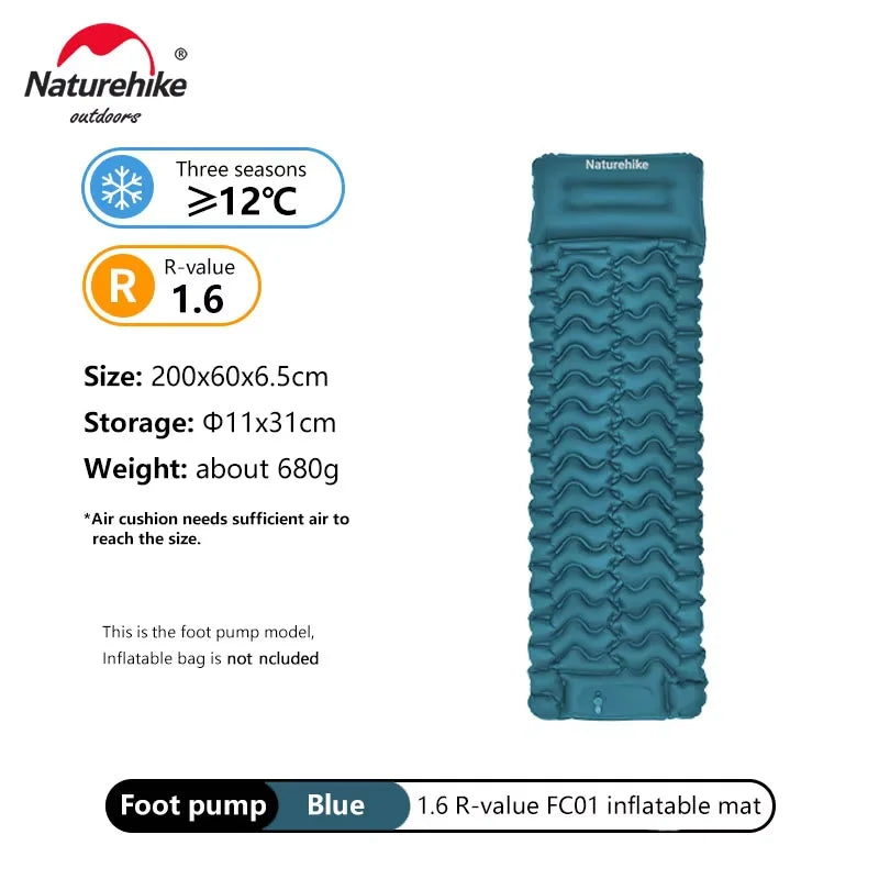 Naturehike FC01 1.6R Value Sleeping Mat Lightweight Inflatable Cushion Outdoor Portable Moisture-proof Pad Wider Tent Mattress