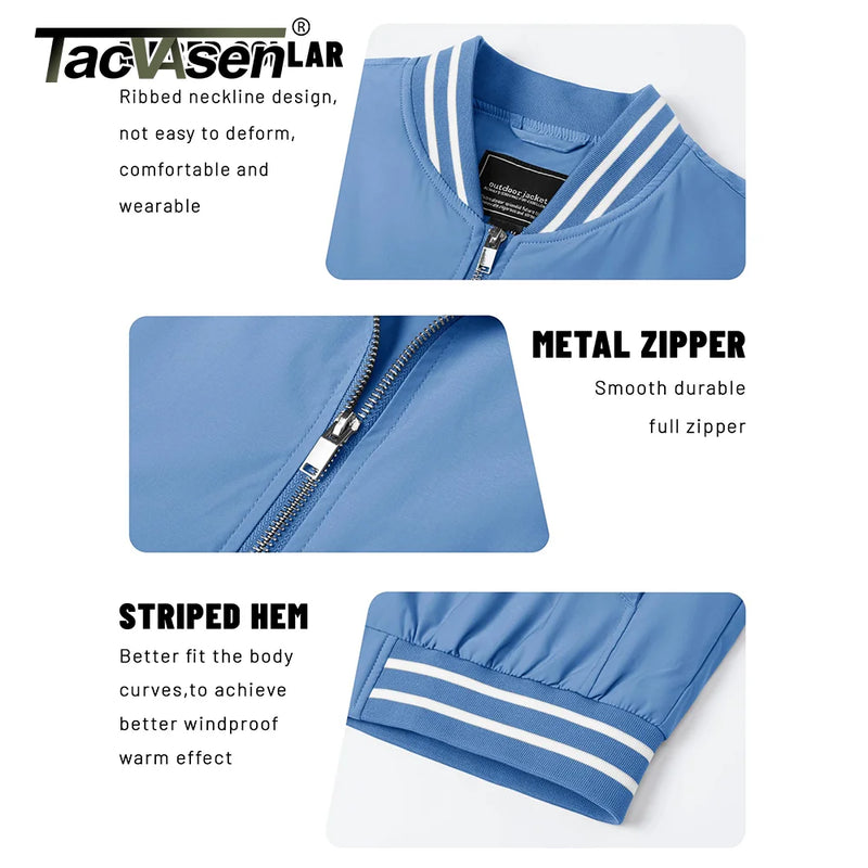 TACVASEN Spring Autumn Casual Jacket Mens Lightweight Full Zip Bomer Jacket Waterproof Outdoor Jacket Baseball Male Windbreaker