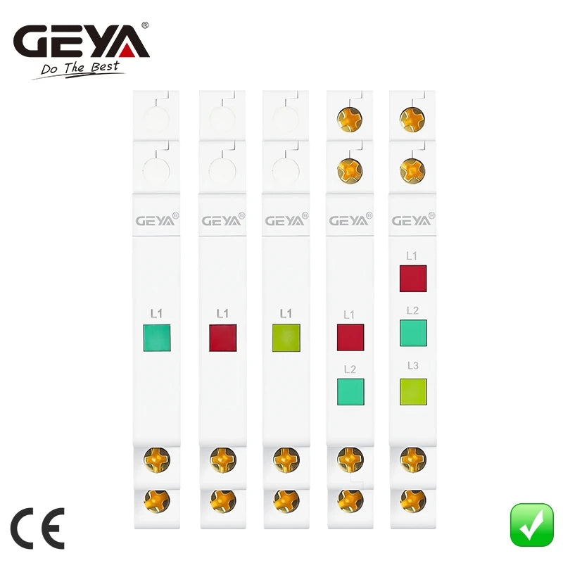 ភ្លើងសញ្ញា GEYA Din Rail 230V ភ្លើងសញ្ញា LED ពីរ ភ្លើងសញ្ញាម៉ូឌុល ភ្លើងសញ្ញា LED ពណ៌ក្រហម បៃតង លឿង