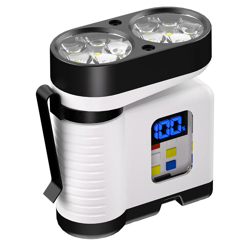 ពិលតូច 10LED ជាមួយ USB សាកថ្ម អេក្រង់ឌីជីថល សញ្ញាព្រមានពណ៌ក្រហម/ខៀវ ភ្លើងការងារម៉ាញេទិកចល័តសម្រាប់ប្រើប្រាស់ក្រៅផ្ទះ