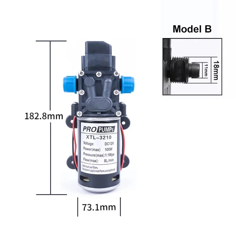 DIVEDEER 100W High-Pressure Mini Diaphragm Pump Self-Priming Water Pump for Liquid Filling 130PSI 8L/Min