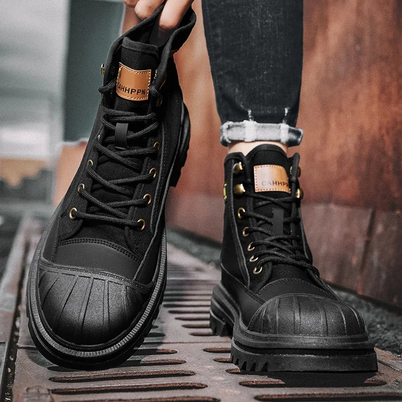 Men's boots four season new high-top casual boots canvas boots soft-sole non-slip thick-sole outdoor boots fashion tooling boots