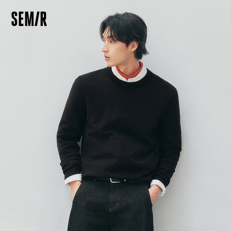Semir Men Knit Sweater Solid Color Wool Blend Thermal Warmth Antistatic Antibacterial 2026 New Winter Daily Wear