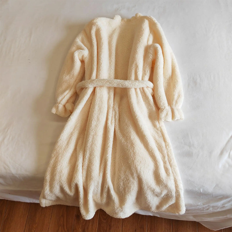 Winter Sleeping Pajamas Coral Fleece Warm Sleepwear Robe Loose Flannel Thicken Home Wear Bathrobes For Women Nightwear Clothes